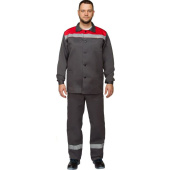 Костюм рабочий летний мужской л16-КБР с СОП серый/красный (размер 68-70, рост 194-200 см)