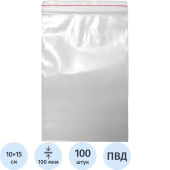 Пакет с замком zip-lock ПВД прозрачный 10x15 см 100 мкм (100 штук в  упаковке)