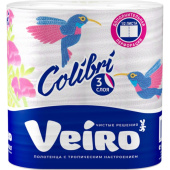 Полотенца бумажные Veiro Colibri 3-слойные белые с рисунком 2 рулона по 13.3 метра