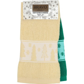 Набор полотенец махровых Bravo Елки 2 штуки 40х60 см 380 г/кв.м бежевое/зеленое