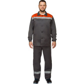 Костюм рабочий летний мужской л16-КБР с СОП серый/оранжевый (размер 56-58, рост 182-188 см)