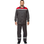 Костюм рабочий летний мужской л16-КБР с СОП серый/красный (размер 52-54, рост 182-188 см)