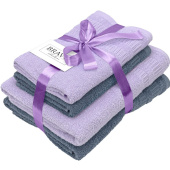 Набор полотенец махровых Памир 4 штуки 50x80 см - 2 штуки/70x130 см - 2 штуки 380 г/кв.м серые/сиреневые