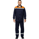 Костюм рабочий летний мужской л16-КБР с СОП синий/оранжевый (размер 64-66, рост 182-188 см)