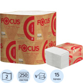 Бумага туалетная листовая Focus Premium 2-слойная 15 пачек по 250 листов