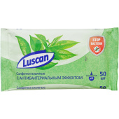 Салфетки влажные Luscan антибактериальные флоупак с мягким клапаном (50  листов в пачке)