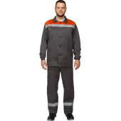 Костюм рабочий летний мужской л16-КБР с СОП серый/оранжевый (размер 56-58, рост 170-176 см)
