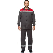 Костюм рабочий летний мужской л16-КБР с СОП серый/красный (размер 60-62, рост 182-188 см)