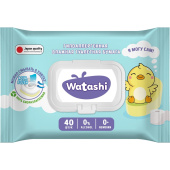 Бумага туалетная влажная детская Watashi (40 листов в пачке)
