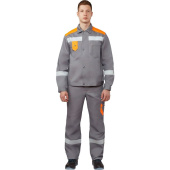 Костюм рабочий летний мужской л21-КБР с СОП серый/оранжевый (размер 64-66, рост 182-188 см)