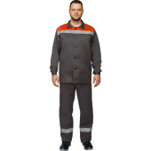 Костюм рабочий летний мужской л16-КБР с СОП серый/оранжевый (размер 60-62, рост 170-176 см)