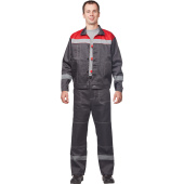 Костюм рабочий летний мужской л20-КБР с СОП серый/красный (размер 68-70,  рост 182-188)